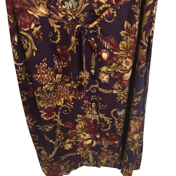 Old Money Classic Shirt Dress Womens 10 Purple Floral Button Belted Rayon - Picture 12 of 15